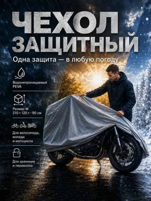 Инфографика защитного чехла для мотоцикла в разную погоду